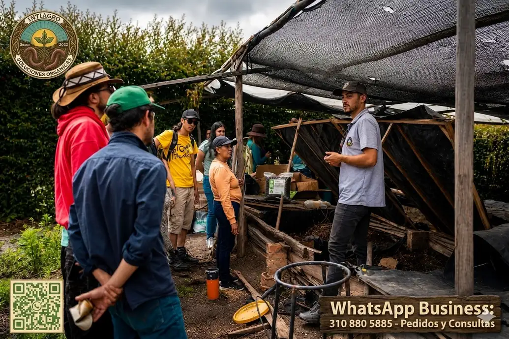 Explicación del proceso de lombricultura junto a las camas de producción